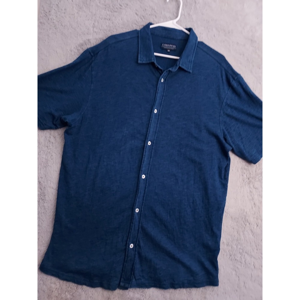 Fish Hippie Shirt Mens 2XL XXL Indigo Blue Preppy Beach Casual Comfort Cotton